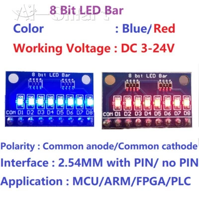 3-24V 8 Bit Blue/Red LED indicator Bar Module Diy Kit for Arduino NANO MCU New - Image 1 of 4