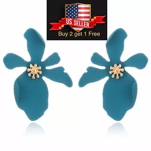 Blue Elegant Flowers Women Funny Acrylic Dangle Drop Ear Stud Creative Earrings - Picture 1 of 3