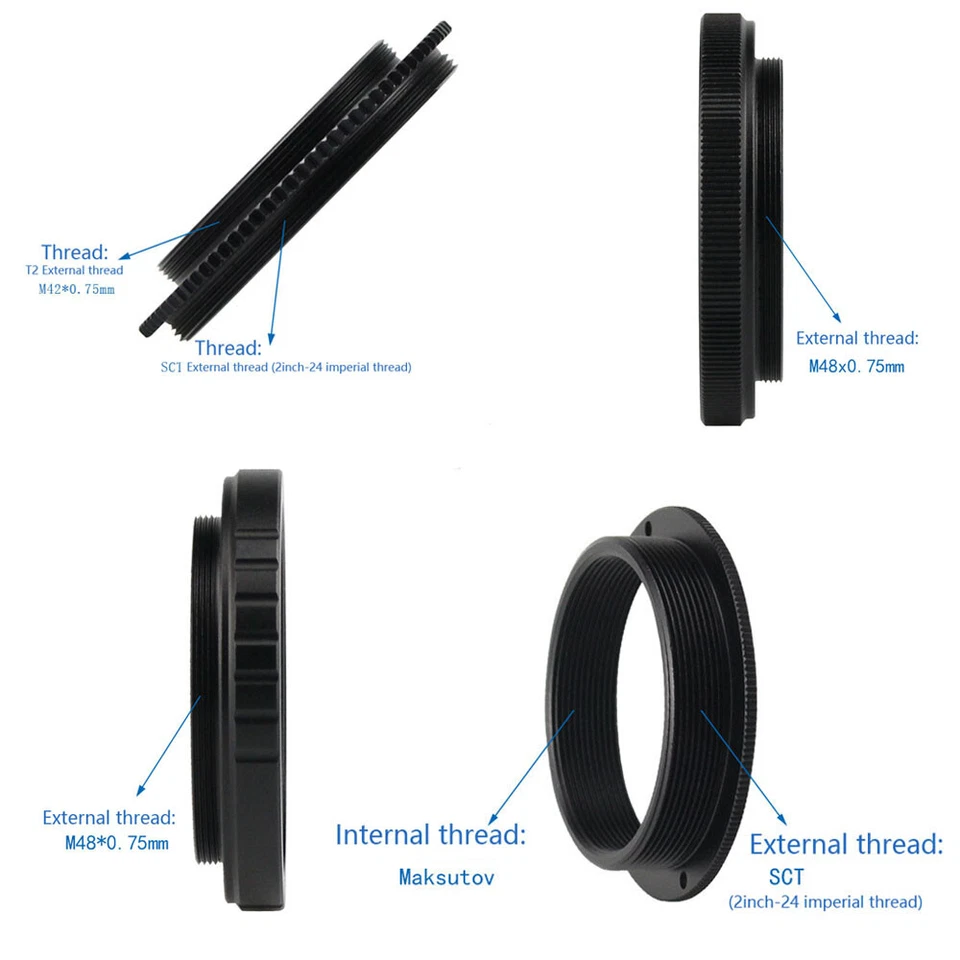 Convert ring SCT internal / external threads to M48*0.75/T2/MK telescope adapter - Image 1 of 1
