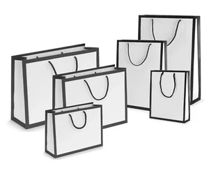 Schwarzer Rand - Weiß Luxus Matt Landschaft Designer Boutique Seilgriff Geschenktüten - Bild 1 von 9