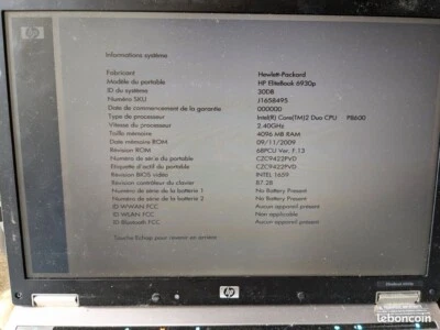 Portable HP Elitebook 6930P Core 2 Duo - Memoire 4GB DDR2 - 14,1'' - Windows - Photo 1/3