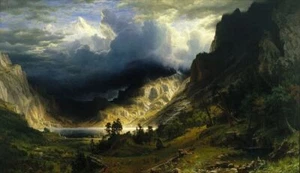 Albert Bierstadt A Storm in the Rocky Mountains Lake Cloudy Painting Art Print - Picture 1 of 4