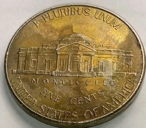 2014 P Yellow Toning Mint Defect Obv&Rev Jefferson Nickel Coin,Free Shipping!!! - Picture 1 of 2