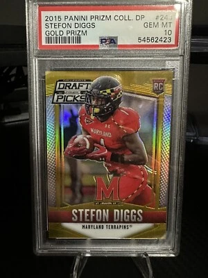 2015 Prizm Collegiate Draft Picks Gold Stefon Diggs Rookie RC /10 PSA 10 GEM MT - Image 1 of 3