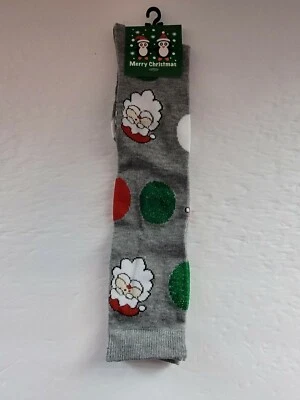 ¡NUEVO! Calcetines hasta la rodilla diseño Navidad talla 9-11 "Santa on Gray"/ ¡Envío gratis! Foto 1 de 2