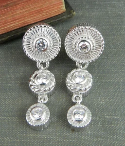 Judith Ripka 925 Sterling Silver Diamonique CZ Circles Dangle Omega Earrings - Picture 1 of 4