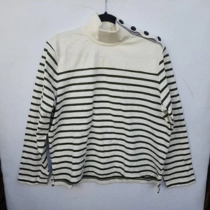 J.Crew Women's Mock Neck Long Sleeves Striped Sweater Size XL Green/Ivory NEW - Picture 1 of 9