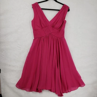 Suzi Chin for Maggy Boutique Dress Womens Size 6 Pink Silk Cocktail Party V Neck - Image 1 of 4