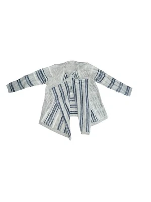 Dress Barn Women’s 2X Cardigan Sweater Gray Navy Striped Open Front Knit Acrylic - Image 1 of 4