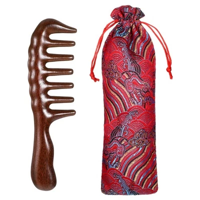 ✨ Peine desenredante de dientes anchos de sándalo natural y masajeador de cuero cabelludo Foto 1 de 4