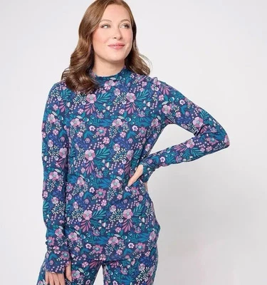 Pullover Denim & Co. Adaptable Floral Cuello Simulado Manga Larga Azul Marino XS A624915 Foto 1 de 2