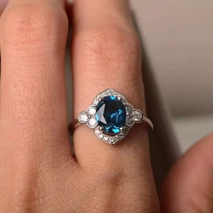 1,80 ct natürlicher Topas Diamant Verlobungsring Ehering 14 K Weißgold Größe 7 - Bild 1 von 7