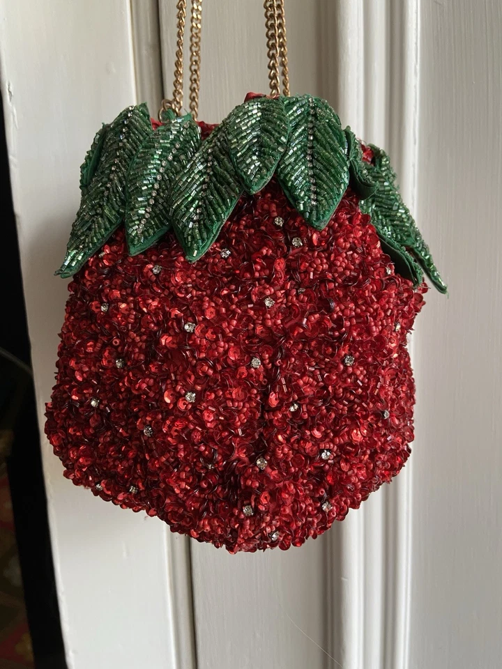 Zara iconic red strawberry beaded sequins drawstring bucket bag  Bloggers *Flaw - Image 1 of 4