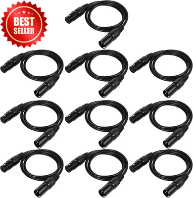 2-Pack 3.3ft & 6.5ft DMX512 3-Pin XLR Male to Female Stage DJ Lighting Cables - Image 1 of 4