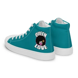 Women’s high top canvas shoes Queen Love Afro Girl Diva Style Green Footwear - Picture 1 of 18