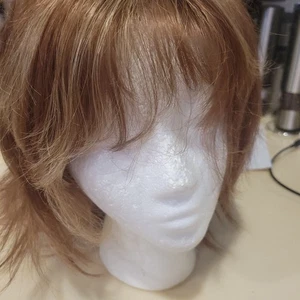 Light Brown Layered Straight Hair Neck Length Wig With Highlighted Bangs - Picture 1 of 8
