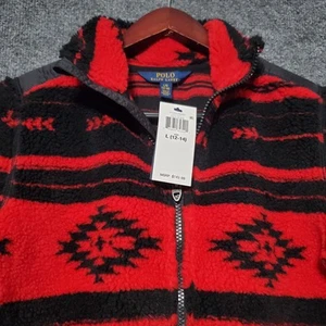 Polo Ralph Lauren Suéter Niños Talla L 12-14 Negro Rojo Azteca Cremallera Completa Exterior Nuevo - Imagen 1 de 12