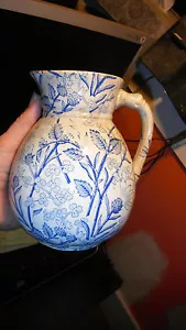 Vintage blau/weiß Staffordshire Krug, Gesamtabdeckung Blätter, 6,25" - Bild 1 von 4