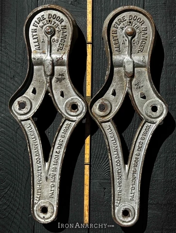21" ANTIQUE FIRE DOOR HANGERS Vtg Industrial Allith Sliding Barn Roller Hardware Cover