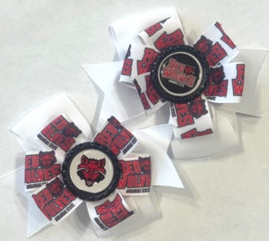 Beautiful Arkansas Red Wolves Inspired pigtail hairbows for girls. - Picture 1 of 2