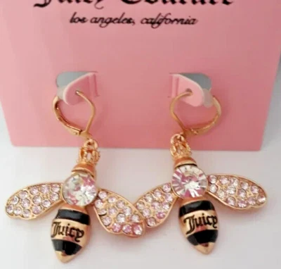 Brincos pendurados Juicy Couture abelha com strass pavê de cristal novo com etiquetas - Imagem 1 de 4