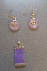 9Ct Gold Chineese Purple Lilac Jade Earrings And Pendant 747 Grams