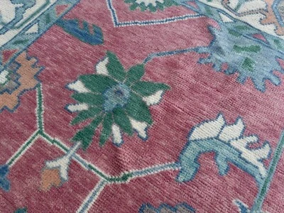 8x10 COLORFUL OUSHAK RUG PINK HANDMADE handwoven oriental modern NEW soft blue - Image 1 of 4