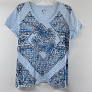 Style & Co Sport Blue V-Neck Cotton Stretch T-Shirt - Studded Paisley - Size XL
