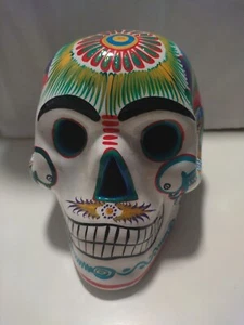 Tag der Toten Keramik Sugar Skull handbemalt Mexiko groß 6 1/2" hoch - Bild 1 von 8