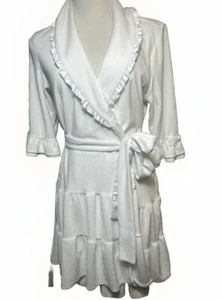 Betsy Johnson THE BRIDE White Terrycloth Robe Ruffle Tie Satin Bow Women Medium - Picture 1 of 22