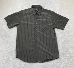 Drill Mens Size M Olive Green Striped Shirt Grandpa Retro Short Sleeve Button Up - Picture 1 of 11