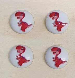 Round Childrens Printed Character Shank Buttons Pink Dinosaur 15mm - Picture 1 of 11