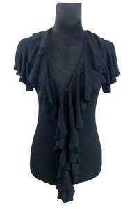 Lauren Ralph Lauren Size S Black Ruffled Soft Linen Cardigan - Picture 1 of 8