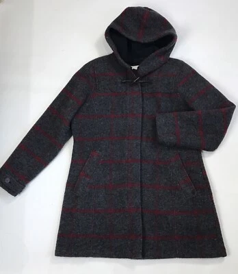 Jaqueta WOOLRICH Ember Peak Duffle Coat Feminina L Poli/Lã Vermelha Cinza Xadrez Excelente Estado Usado - Imagem 1 de 4