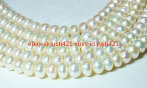 Natural Rondelle Pearl 8-9mm White Freshwater Pearl Loose Beads 15" Strand AAA
