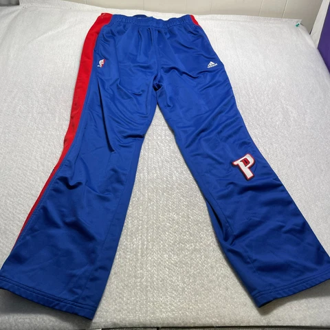Detroit Pistons Adidas Activewear Pants Mens Medium Blue Red Striped Tear Away Cover