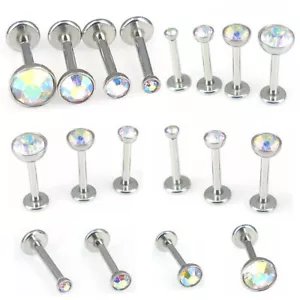 AB Crystal Push Pin Nose Ring Stud Earring Helix 18G 16G 2-4mm Rings Threadless - Picture 1 of 12