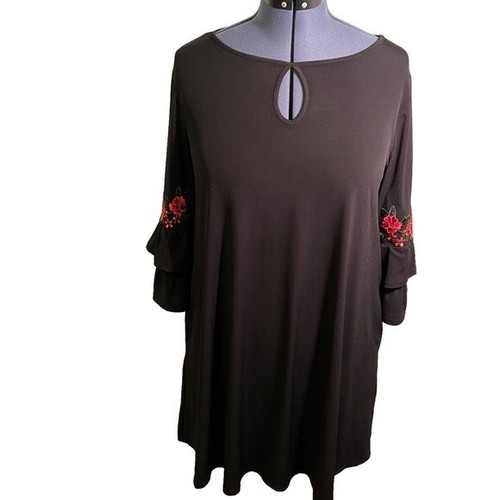 Abito da donna Alyx taglia XL manica a campana nero ricamato maniche floreali