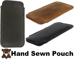 HAND SEWN OF DURABLE COWHIDE CRAFT CASE COVER SLEEVE POUCH FOR MOBILE PHONES - Picture 1 of 12