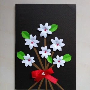 Handmade Folded Greeting Cards White Flowers Birthday, New year Or Best wishes - Picture 1 of 7