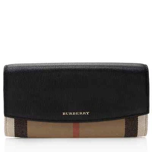 Genuine Burberry Calfskin House Check Porter Continental Women's Wallet Black - Picture 1 of 7