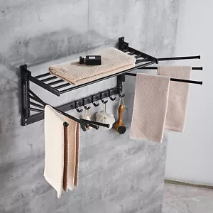 Laundry Clothes Drying Rack Swivel Towel Rack-w/ Hooks & Swing Arms Wall Mounted - Picture 1 of 11