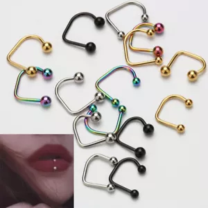 Pair stainless steel Lippy Loop Lip Ring Labret Stud body piercing punk jewelry - Picture 1 of 12