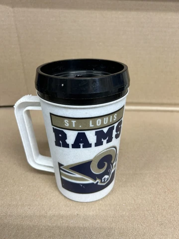 Vtg St Louis Rams LA NFL Travel Mug Cup 22 Oz Super Thermo Insulated USA Cover