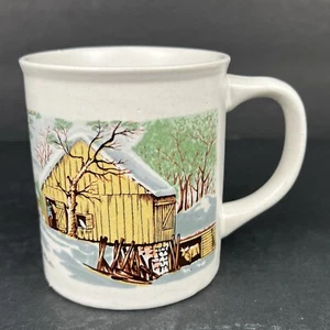Sunnycraft Winter Scene Stoneware Mug Farmland Vintage Korea - Picture 1 of 12