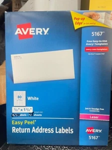 Avery Easy Peel Return Address Labels Laser 1/2 x 1 3/4 White 6240/Box 5167(V2) - Picture 1 of 7