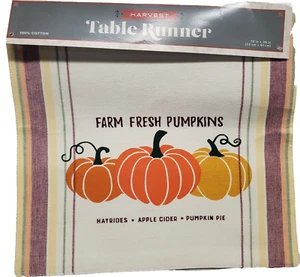 Short Fabric Cotton Table Runner(13"x36") MULTICOLOR FARM FRESH PUMPKINS,Harvest - Picture 1 of 12