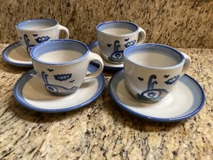 FOUR SETS - MA Hadley Stoneware Whale Teacup & Saucer Hand Painted - Picture 1 of 17