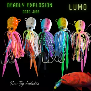 4/5 X Deadly Explosion Octo Jigs 80g--120g Lumo Slow Pitch SNAPPER REEFIES - Picture 1 of 24