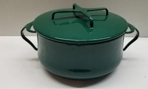 Raro forno olandese vintage Dansk Kobenstyle in ghisa smaltata verde scuro 2 qt - Foto 1 di 10